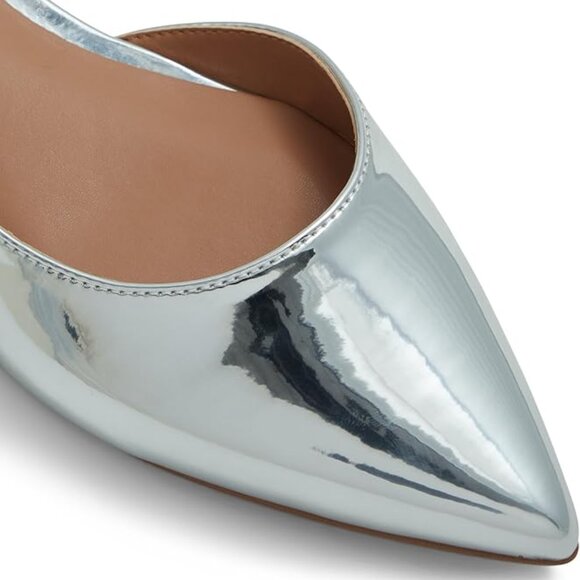 ALDO Sarine Ankle Strap Pointed Toe Flat In Metallic Silver Size 8.5 - Picture 2 of 16